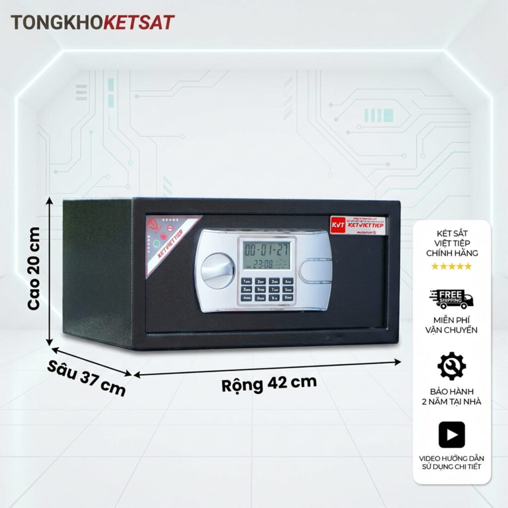 Két sắt mini Việt Tiệp KS42DT - Khóa điện tử, báo động chống trộm, bắt vít cố định