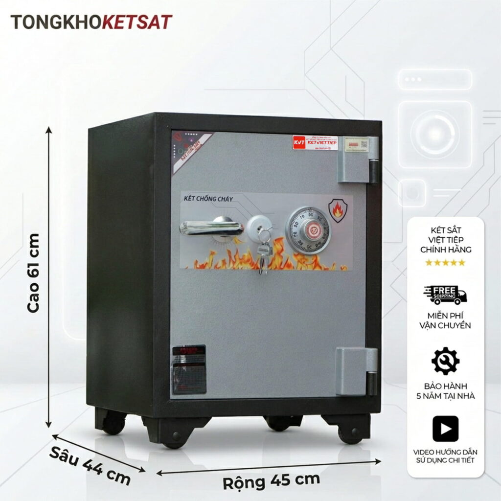 Két Sắt Khóa Cơ Việt Tiệp KV45KC – Chống Cháy 3 Lớp, Cánh Mở 180°, Bảo Hành 5 Năm