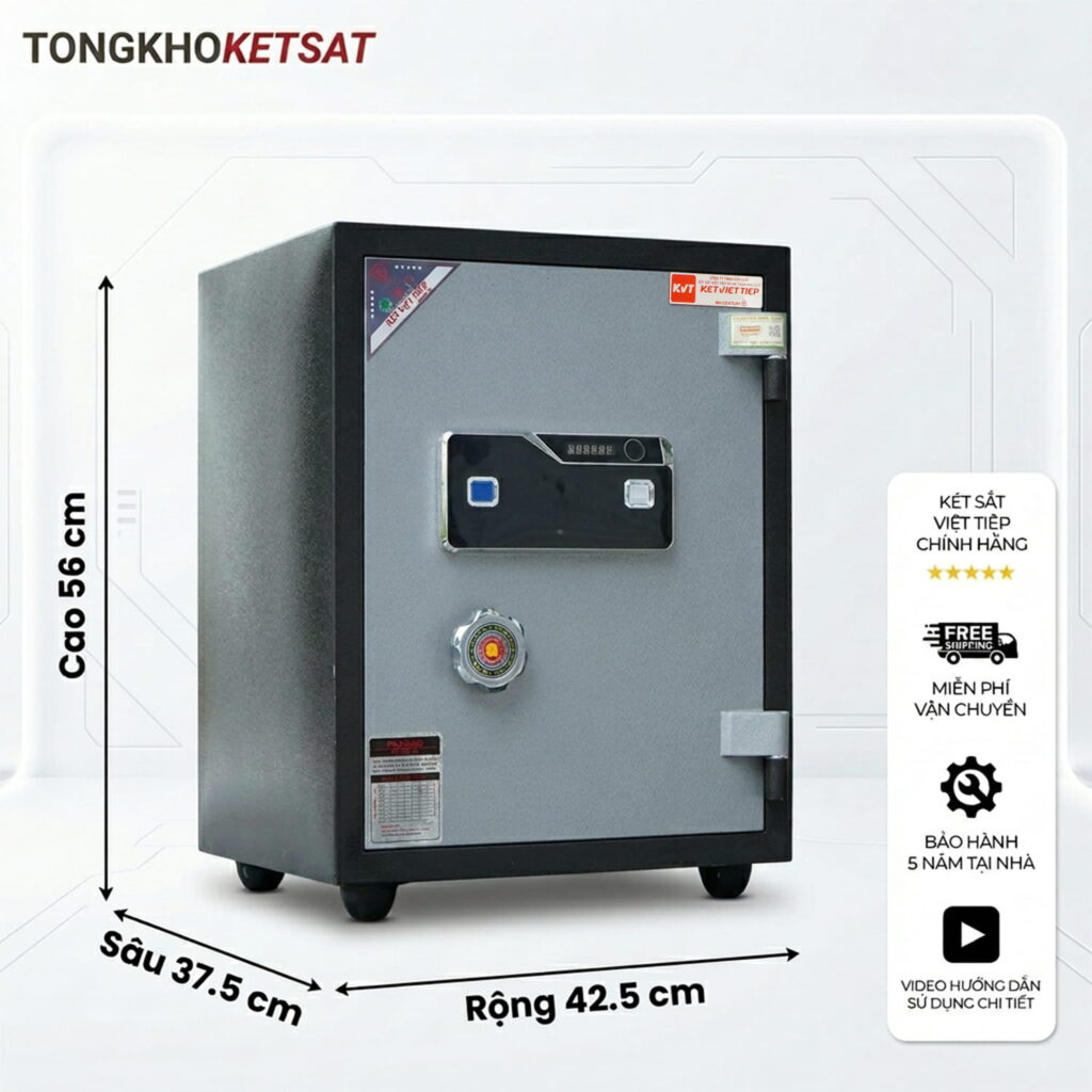 Két sắt vân tay điện tử Việt Tiệp KCC40VTDT – Lưu 100 vân tay, bản lề ngoài mở 180°
