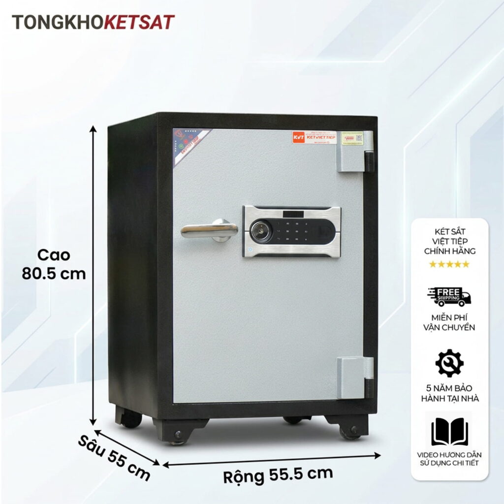 Két sắt Việt Tiệp KV100DT – khóa điện tử 12 mã số, 150kg, hèm tam cấp, bảo hành 5 năm