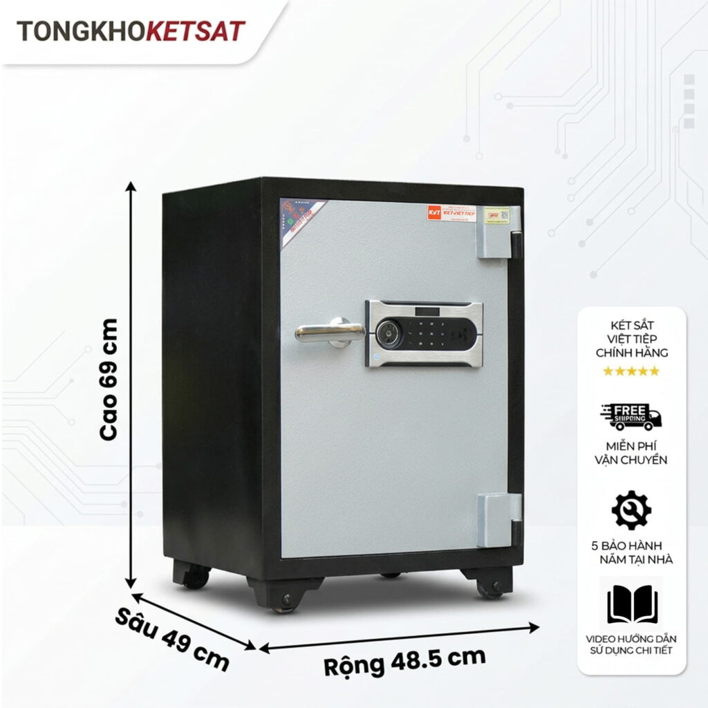Két sắt Việt Tiệp KV54DT – Khóa điện tử 12 mã số, hèm tam cấp, cảnh báo điện thoại