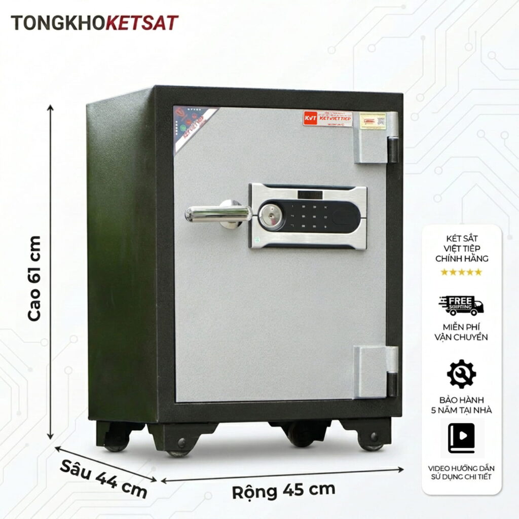 Két sắt chống cháy Việt Tiệp KV45DT – Khóa điện tử 12 mã số, cảnh báo trộm về điện thoại