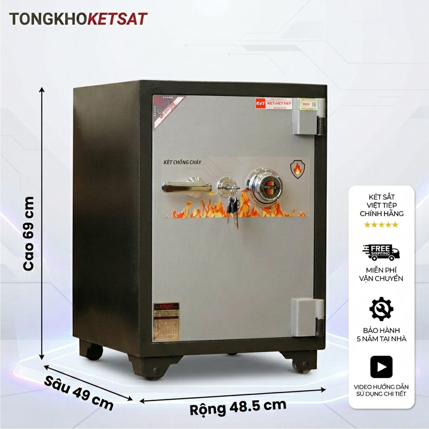 Két sắt Việt Tiệp KV54DM khóa cơ đổi mã – 100kg, chống cháy 3 lớp