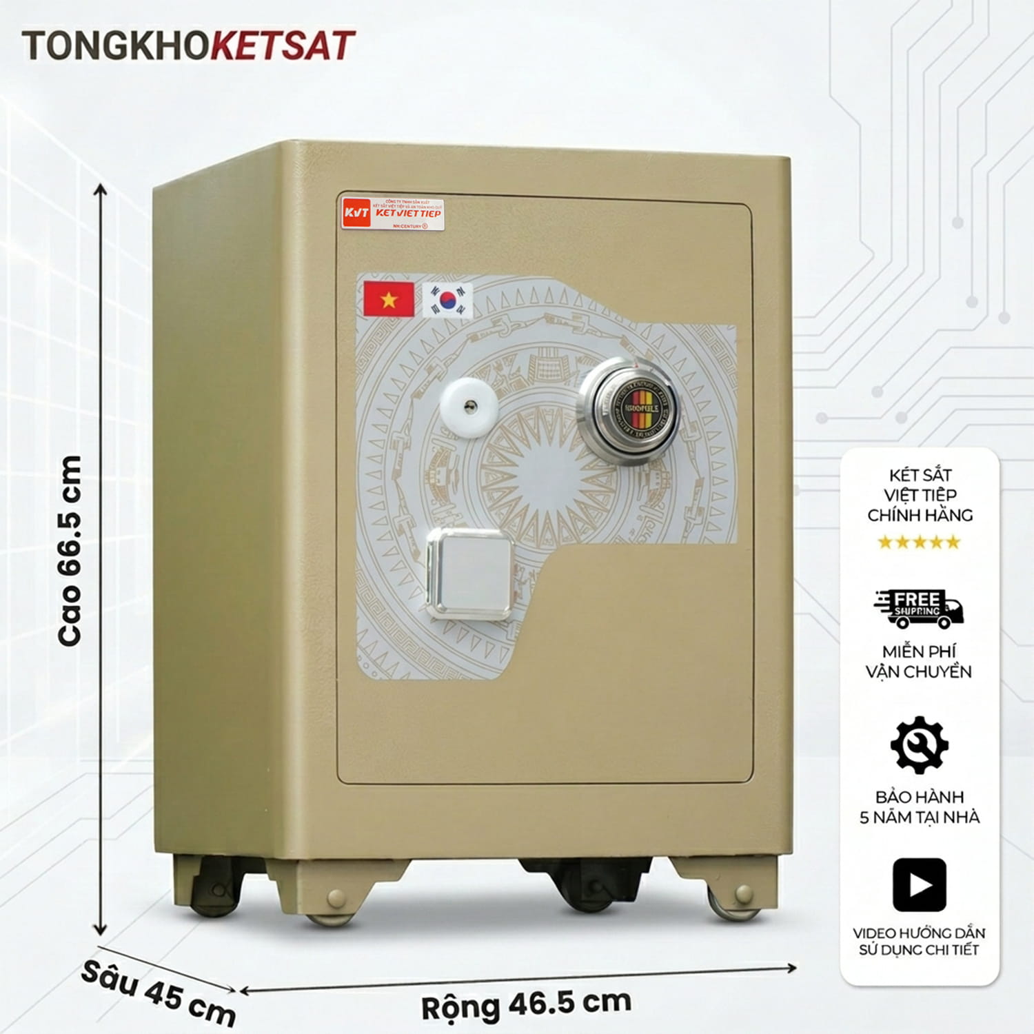 Két Sắt Siêu Cường Việt Tiệp SC66DM Khóa Cơ Đổi Mã (Màu Vàng Cát)