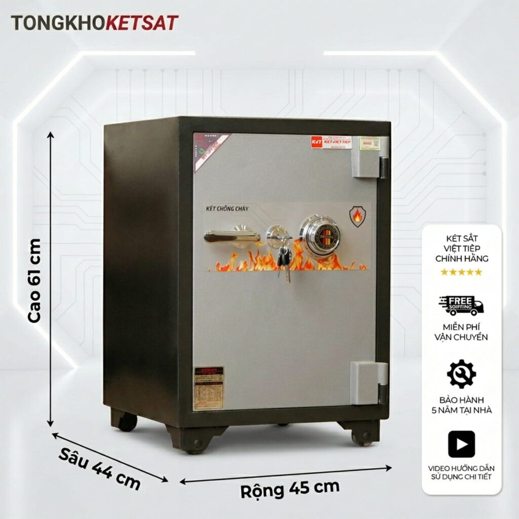 Két sắt Việt Tiệp KV45DM khóa cơ đổi mã – Chống cháy 3 lớp, bảo hành 5 năm tại nhà