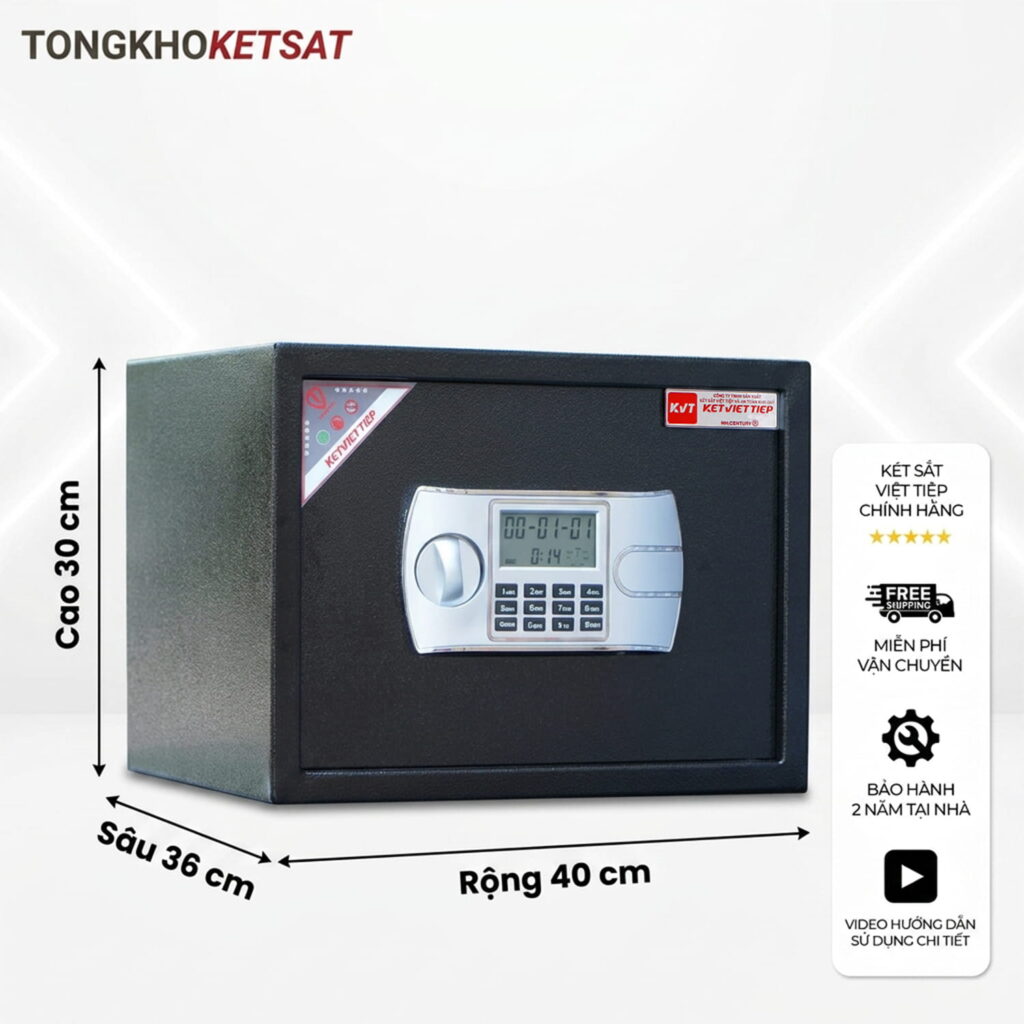 Két sắt mini Việt Tiệp KS40DT - Khóa điện tử, thân thép đúc đặc, đựng vừa A4