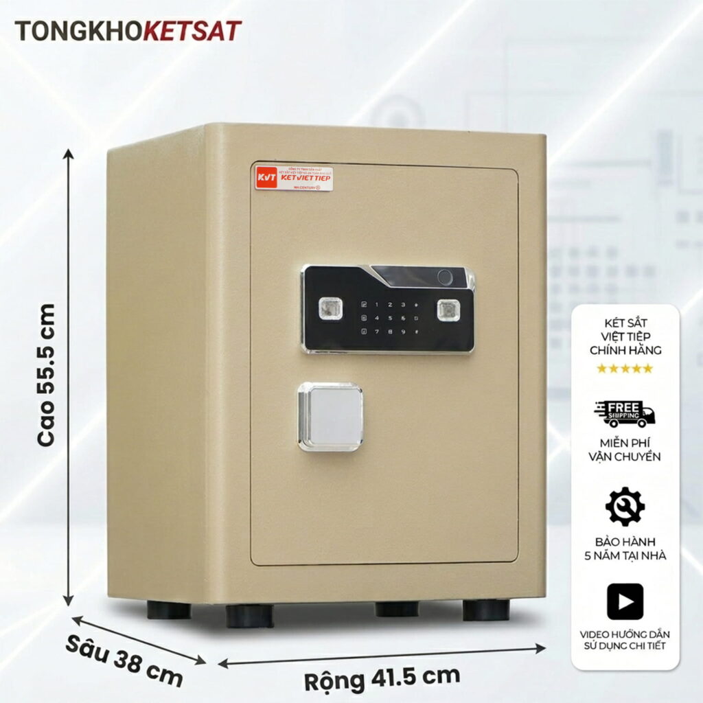 Két Sắt Siêu Cường Việt Tiệp SC40VTDT Vân Tay Điện Tử Báo Động Điện Thoại 24/7 (Màu Vàng Cát)