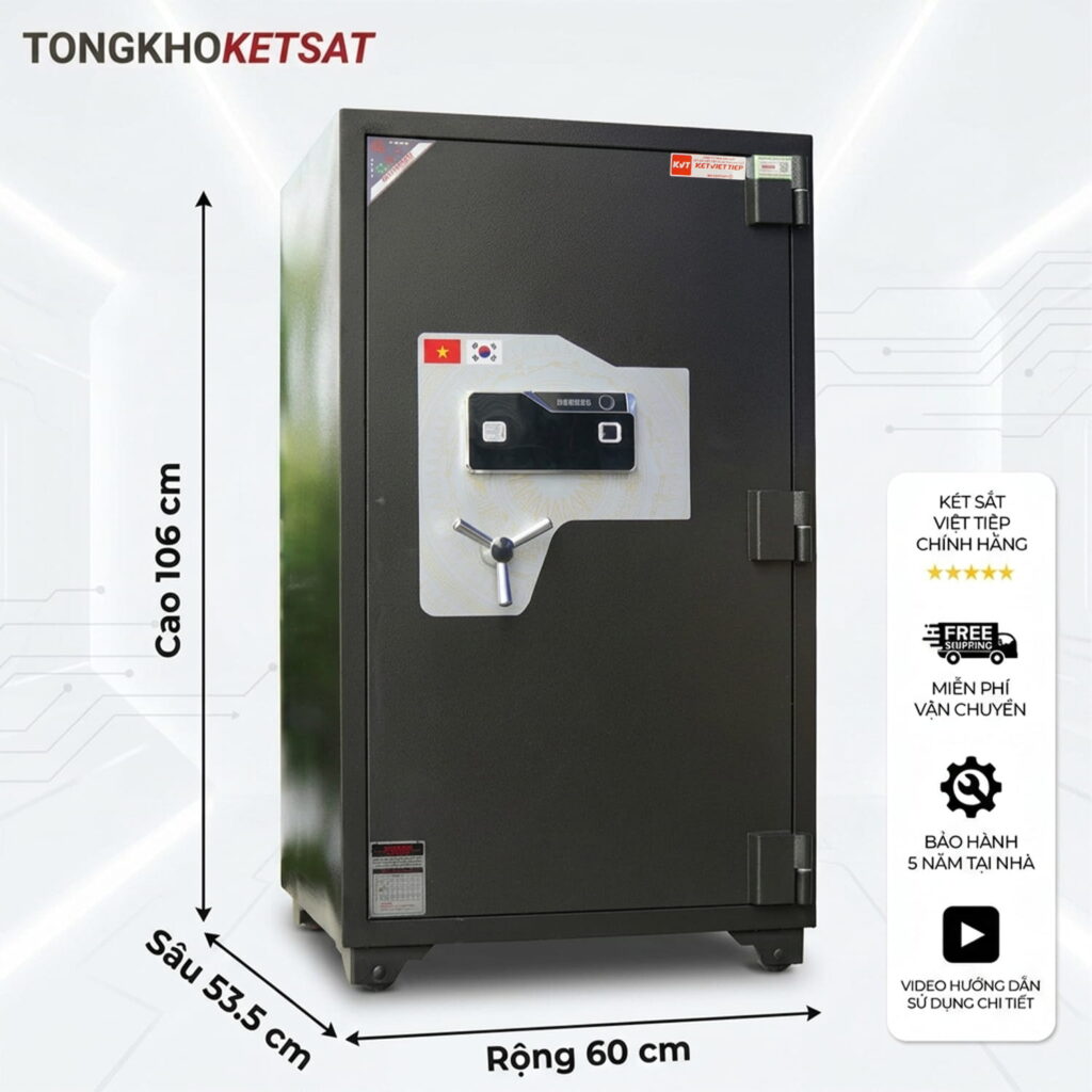 Két sắt Việt Tiệp KCC200VTDT – 220kg, chốt 4 chiều, cảnh báo điện thoại, tiêu chuẩn ngân hàng