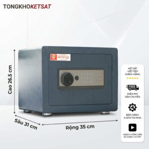 Két sắt mini Việt Tiệp KS26VTDT - Vân tay, điện tử, mở kép bảo mật 2 lớp (Màu Xanh Than)