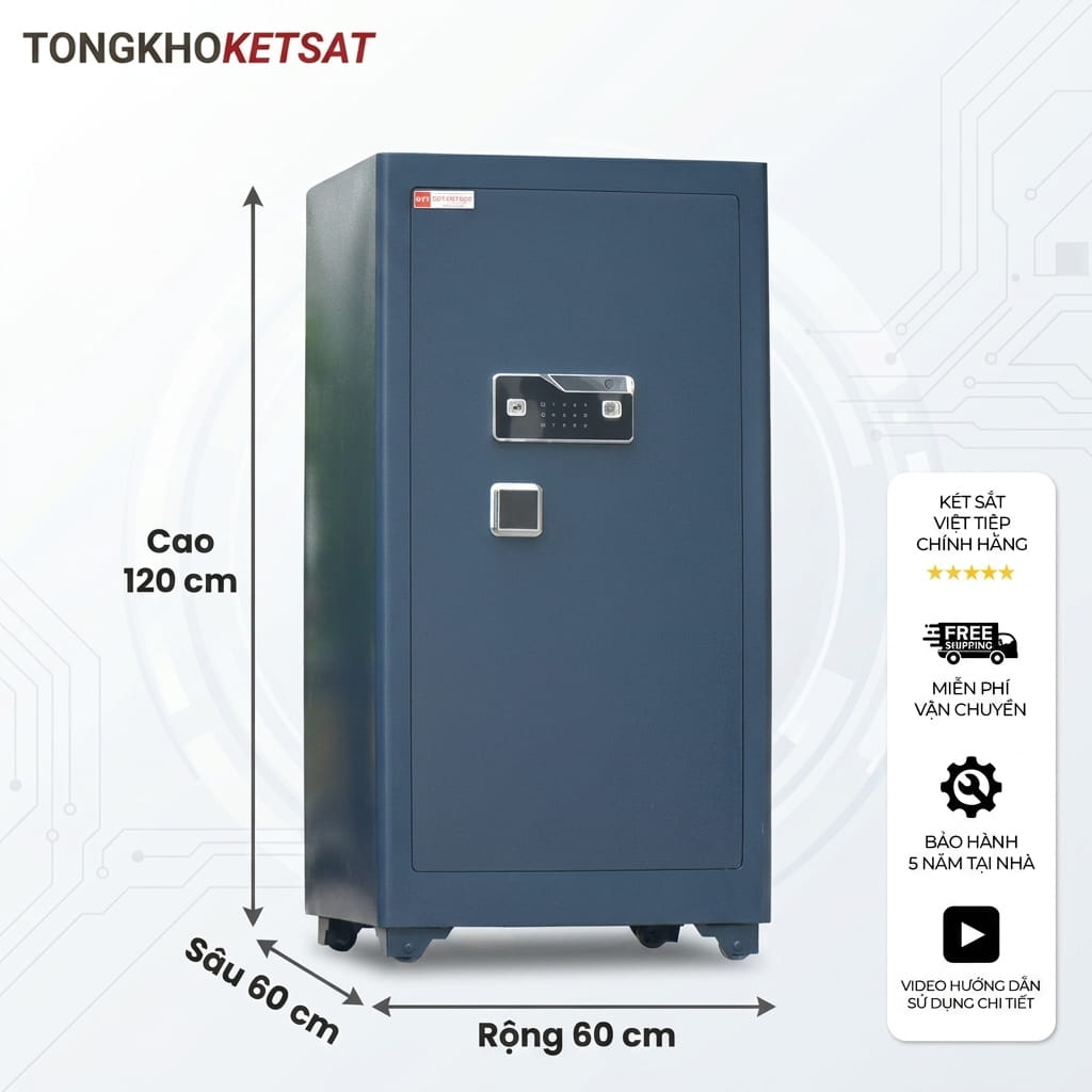 Két sắt siêu cường Việt Tiệp SC120VTDT – Khóa vân tay điện tử, cảnh báo thông minh, cao 120cm, 210kg